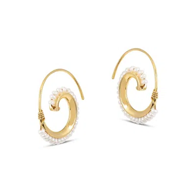 AMADEUS WOMEN'S GOLD / WHITE VENUS WHITE PEARL SHELL EARRINGS