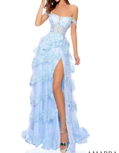 AMARRA OFF SHOULDER GOWN IN LIGHT BLUE