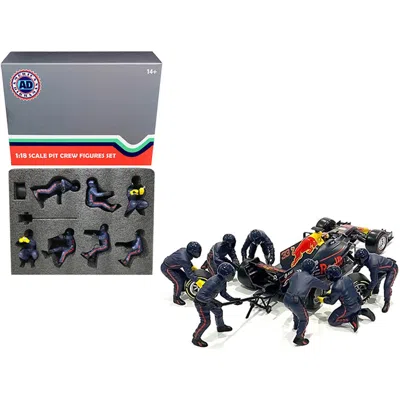 AMERICAN DIORAMA 2.75 X 4 IN. 1-18 SCALE FORMULA ONE F1 PIT CREW 7 FIGURINE SET TEAM FOR MODEL CAR, BLUE