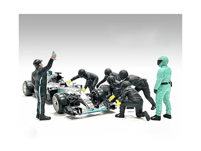 AMERICAN DIORAMA FORMULA ONE F1 PIT CREW 7 FIGURE SET TEAM BLACK RELEASE III FOR 1/43 SCALE MODELS BY AMERICAN DIORAM