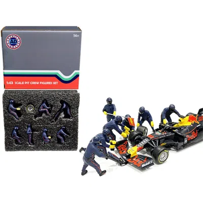 AMERICAN DIORAMA FORMULA ONE F1 PIT CREW 7 FIGURINE SET TEAM BLUE FOR 1 BY 43 SCALE MODEL CAR