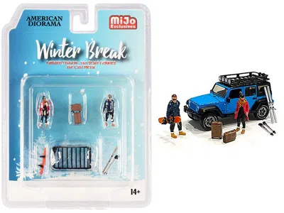 AMERICAN DIORAMA WINTER BREAK DIECAST SET OF 6 PIECES (2 FIGURINES AND 4 ACCESSORIES) FOR 1/64 SCALE MODELS BY AMERIC