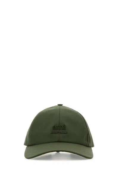 AMI ALEXANDRE MATTIUSSI AMI MEN OLIVE GREEN NYLON BASEBALL CAP