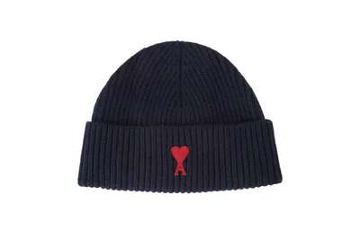 AMI ALEXANDRE MATTIUSSI AMI PARIS AMI DE COEUR LOGO PATCH MERANO WOOL BEANIE NAVY