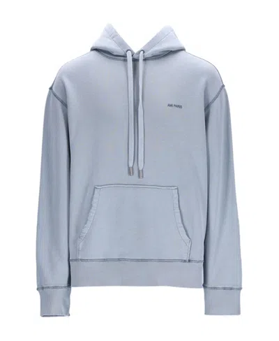 AMI ALEXANDRE MATTIUSSI AMI PARIS LOGO EMBROIDERED DRAWSTRING HOODIE