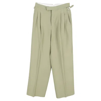 AMI ALEXANDRE MATTIUSSI AMI PARIS PLEATED WIDE-LEG CREPE PANTS IN GREEN VISCOSE