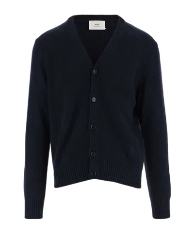 AMI ALEXANDRE MATTIUSSI AMI PARIS V-NECK BUTTONED CARDIGAN