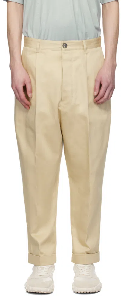 AMI ALEXANDRE MATTIUSSI BEIGE COTTON CARROT OVERSIZED TROUSERS