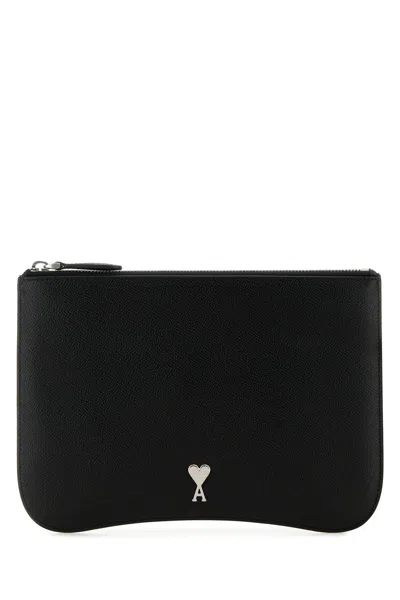 AMI ALEXANDRE MATTIUSSI BLACK LEATHER POUCH