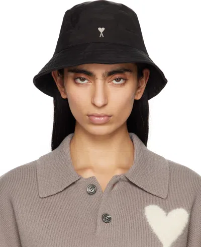 AMI ALEXANDRE MATTIUSSI BLACK TWILL AMI DE COEUR STUD BUCKET HAT