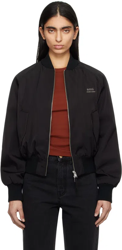AMI ALEXANDRE MATTIUSSI BLACK TWILL BOMBER JACKET