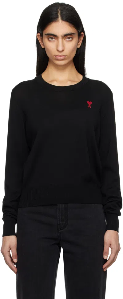 AMI ALEXANDRE MATTIUSSI BLACK WOOL AMI DE COEUR CREW NECK SWEATER