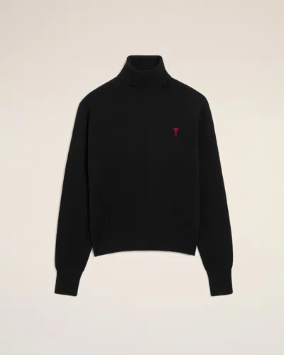 AMI ALEXANDRE MATTIUSSI BLACK WOOL AMI DE COEUR TURTLE NECK SWEATER BLACK