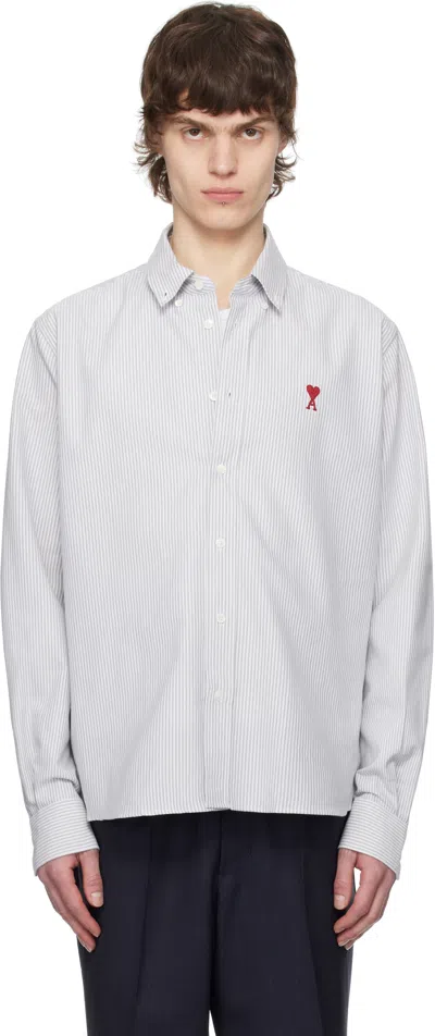 AMI ALEXANDRE MATTIUSSI BLUE & WHITE COTTON BUTTON-DOWN AMI DE COEUR SHIRT