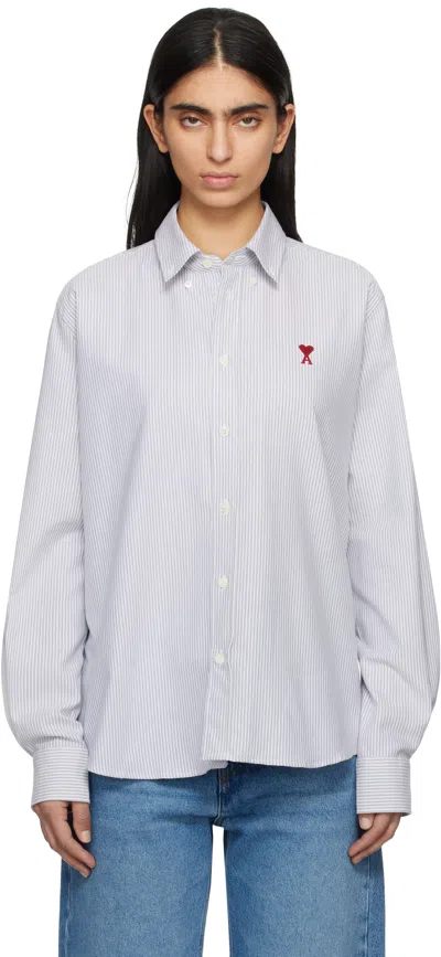 AMI ALEXANDRE MATTIUSSI BLUE & WHITE COTTON BUTTON-DOWN AMI DE COEUR SHIRT
