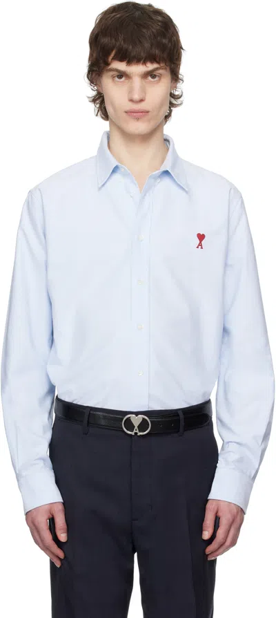 AMI ALEXANDRE MATTIUSSI BLUE COTTON BUTTON-DOWN AMI DE COEUR SHIRT