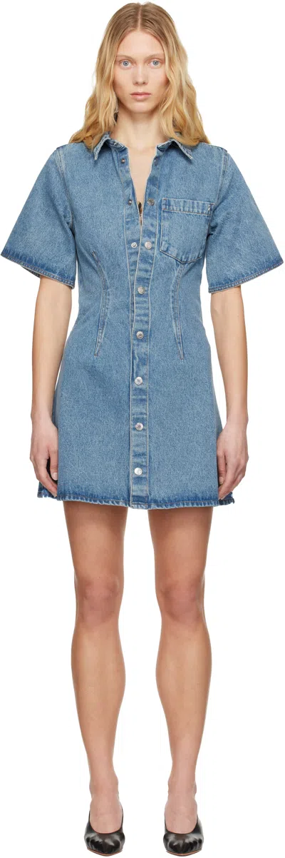 AMI ALEXANDRE MATTIUSSI BLUE COTTON SHORT SLEEVE SHIRT DENIM MINIDRESS