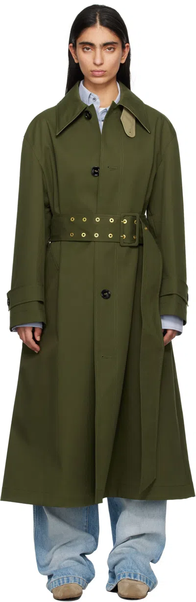 AMI ALEXANDRE MATTIUSSI GREEN COTTON BELTED MAC COAT