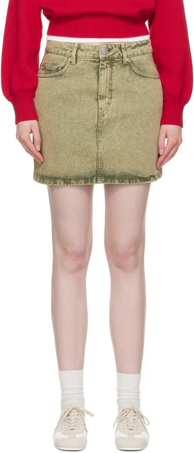AMI ALEXANDRE MATTIUSSI KHAKI COTTON DENIM MINISKIRT
