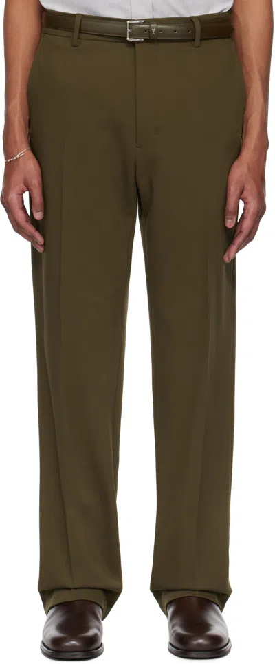AMI ALEXANDRE MATTIUSSI KHAKI WOOL STRAIGHT FIT TROUSERS