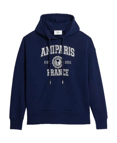 AMI ALEXANDRE MATTIUSSI AMI PARIS LOGO-PRINTED LONG-SLEEVED DRAWSTRING HOODIE