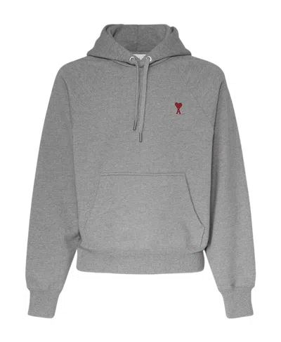AMI ALEXANDRE MATTIUSSI AMI PARIS LOGO EMBROIDERED DRAWSTRING HOODIE