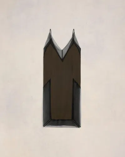 AMI ALEXANDRE MATTIUSSI MIDI DRESS WITH THIN STRAPS BROWN