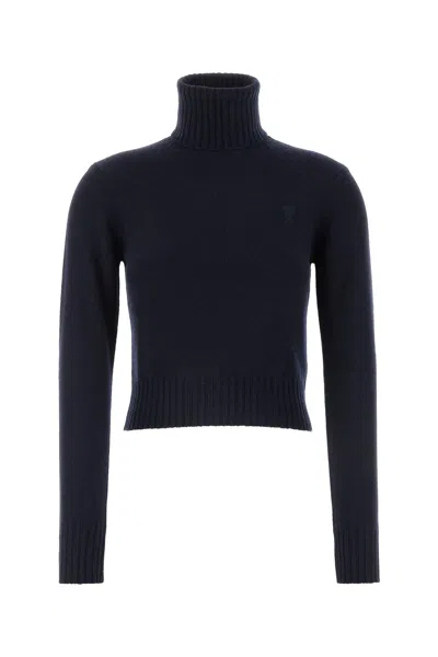 AMI ALEXANDRE MATTIUSSI NAVY BLUE CASHMERE BLEND SWEATER