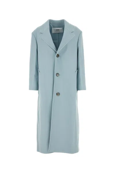 AMI ALEXANDRE MATTIUSSI POWDER BLUE WOOL BLEND COAT