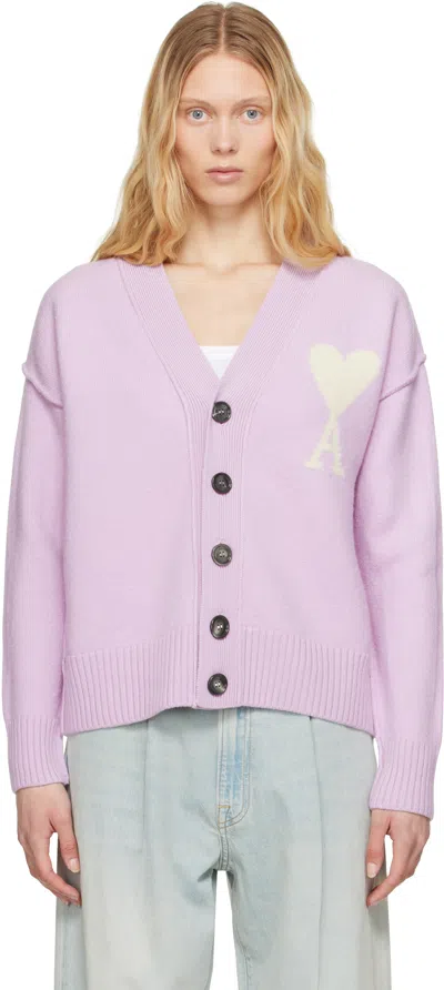 AMI ALEXANDRE MATTIUSSI PURPLE WOOL AMI DE COEUR CARDIGAN