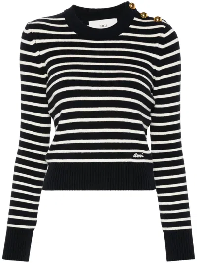 AMI ALEXANDRE MATTIUSSI RIBBED-KNIT STRIPED JUMPER