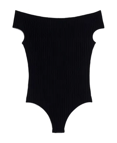 AMI ALEXANDRE MATTIUSSI AMI OFF-SHOULDER RIBBED KNIT BODYSUIT