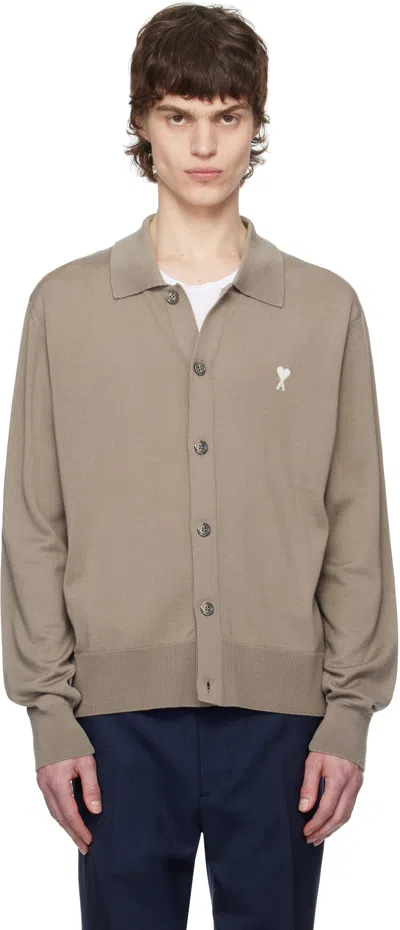 AMI ALEXANDRE MATTIUSSI TAUPE AMI DE COEUR CARDIGAN