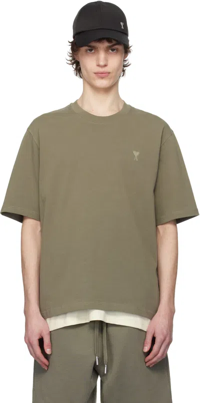 AMI ALEXANDRE MATTIUSSI TAUPE COTTON TONAL AMI DE COEUR T-SHIRT