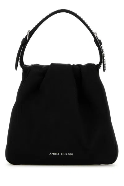 AMINA MUADDI WOMEN BLACK SATIN VITTORIA CRYSTAL HANDBAG, ONESIZE LUXURY BUCKET BAGS FOR WOMEN DARVEYS