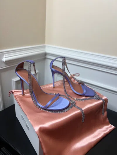 AMINA MUADDI AMINA MUADDI GIORGIA CRYSTAL EMBELLISHED TANZANITE SATIN SANDAL WOMEN'S SIZE 7.0