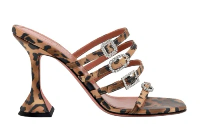 AMINA MUADDI AMINA MUADDI ROBYN SLIPPER SATIN LEOPARD CRYSTAL BACKLESS SANDAL HEEL PUMP 41