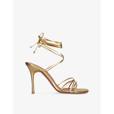 AMINA MUADDI WOMENS GOLD LORI LACE-UP METALLIC-LEATHER HEELED SANDALS EUR 36 / 3 UK