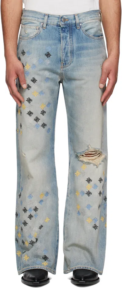 AMIRI BLUE MA QUAD EMBROIDERED FLARE JEANS