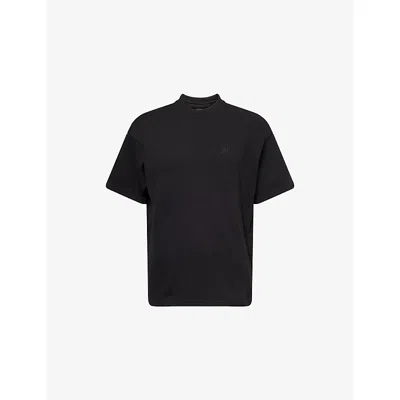 AMIRI MENS BLACK LOGO-EMBROIDERED RIBBED COTTON-JERSEY T-SHIRT