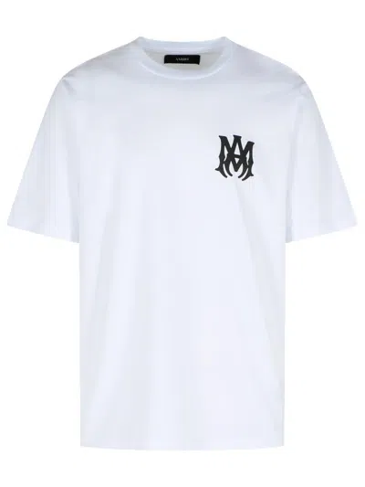 AMIRI WHITE COTTON T-SHIRT WITH RIBBED CREW NECK