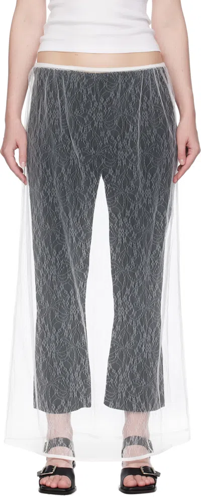 AMOMENTO WHITE SHEER LACE LONG MAXI SKIRT