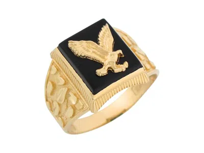 AMORAVI 10K OR 14K YELLOW GOLD ONYX FLYING EAGLE MENS NUGGET MENS RING