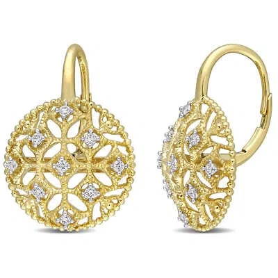 AMOUR AMOUR 1/5 CT TW DIAMOND LACE LEVERBACK EARRINGS IN 14K YELLOW GOLD