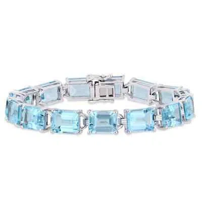 AMOUR AMOUR 59 3/4 CT TGW EMERALD-CUT SKY-BLUE TOPAZ TENNIS BRACELET IN STERLING