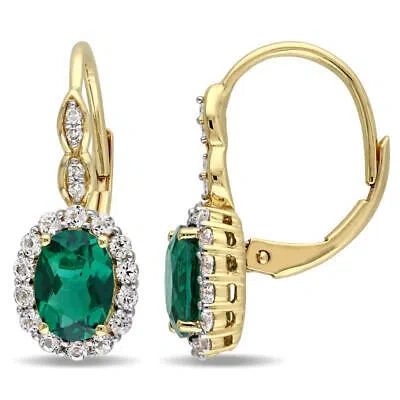 AMOUR AMOUR OVAL SHAPE CREATED EMERALD, WHITE TOPAZ AND DIAMOND ACCENT VINTAGE