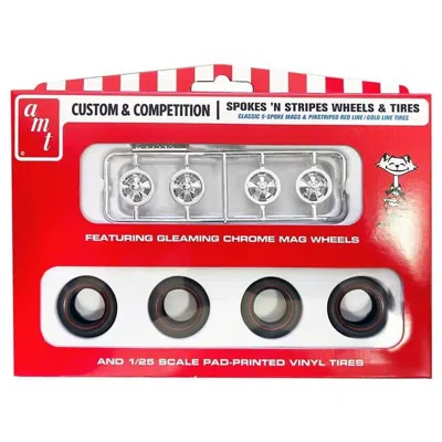 AMT 1 TO 25 SCALE SPOKES N STRIPES WHEELS & TIRES SKILL 2 MODEL KIT SET OF 4