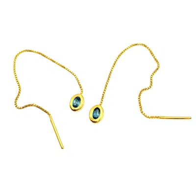 AMY DELSON JEWELRY WOMEN'S BLUE / GOLD THELMA - LONDON BLUE TOPAZ GOLD THREADER EARRINGS