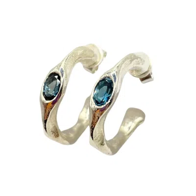 AMY DELSON JEWELRY WOMEN'S BLUE / SILVER HARLOW - LONDON BLUE TOPAZ SILVER HOOP EARRINGS