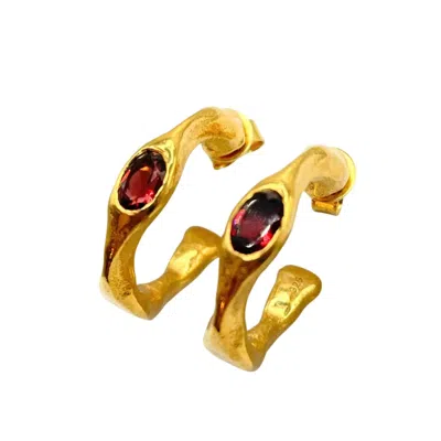 AMY DELSON JEWELRY WOMEN'S GOLD / RED HARLOW - RED GARNET GOLD HOOP EARRINGS